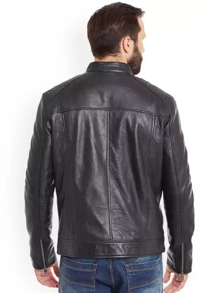 Arvind Distressed Black Leather Biker Jacket