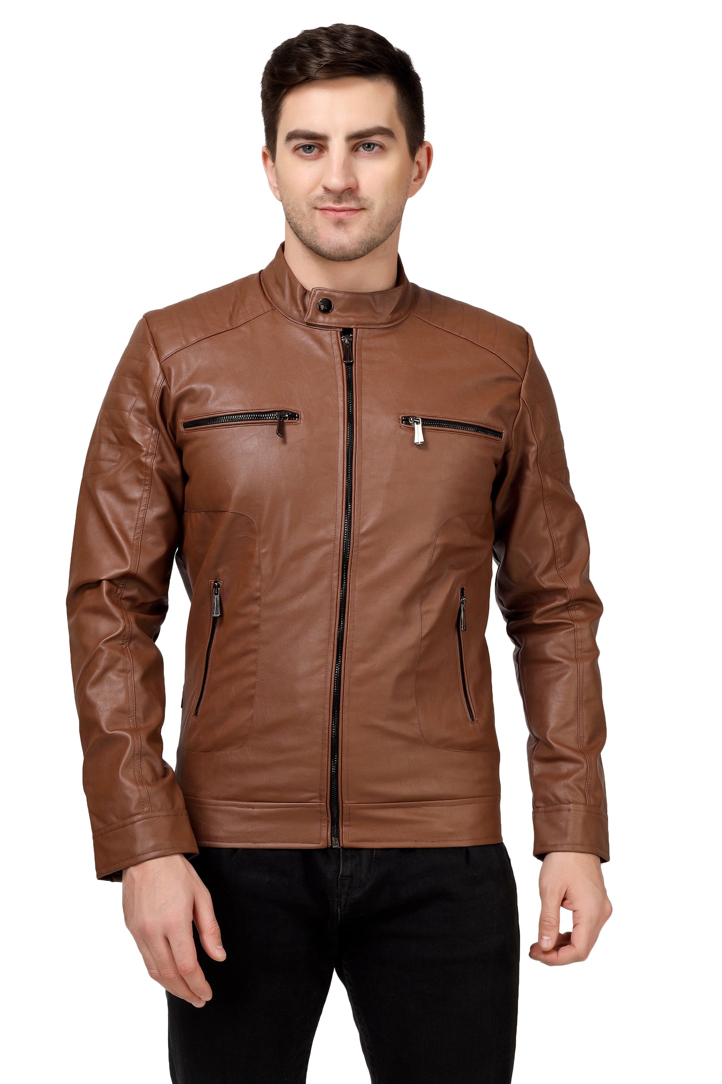 Full Sleeve Mesh Men PU Leather Jacket for Men :- Charmshilp