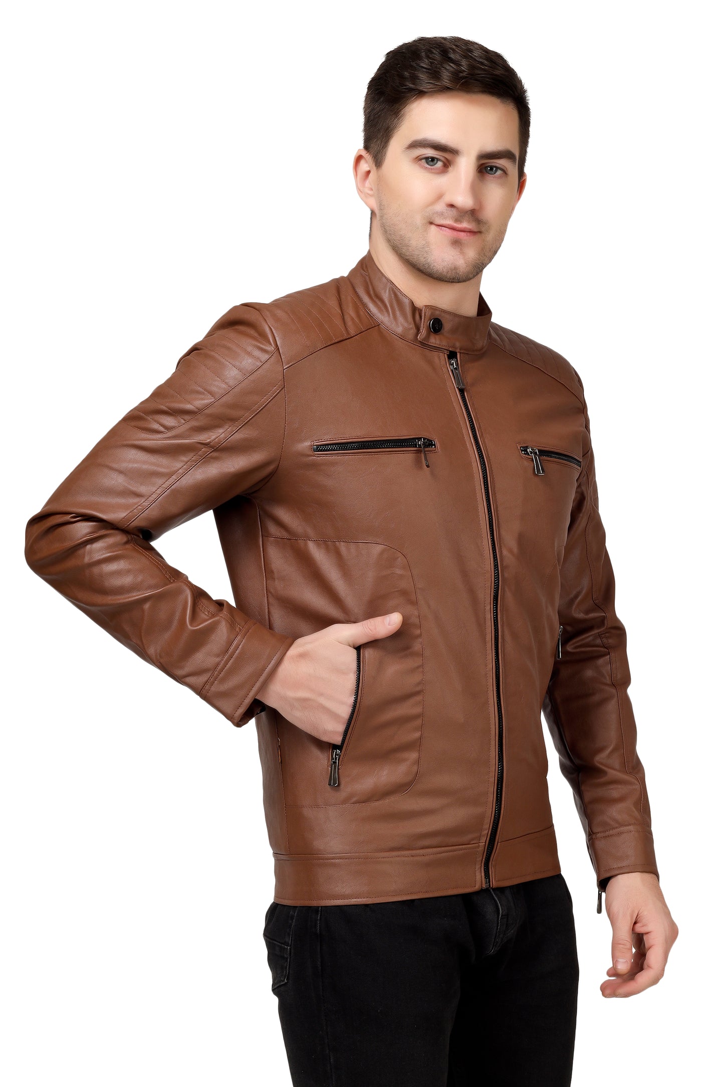 Full Sleeve Mesh Men PU Leather Jacket for Men :- Charmshilp