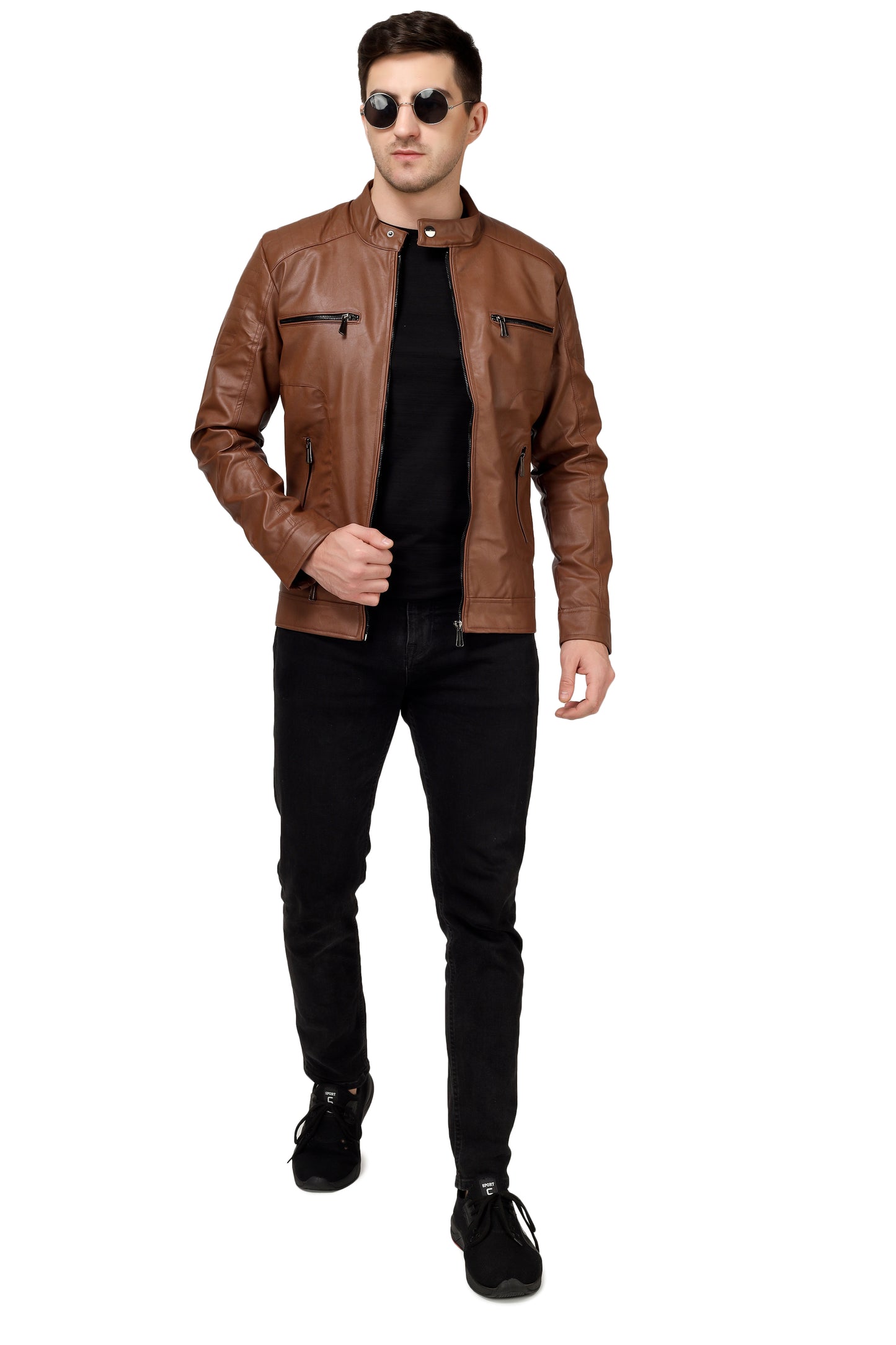 Full Sleeve Mesh Men PU Leather Jacket for Men :- Charmshilp