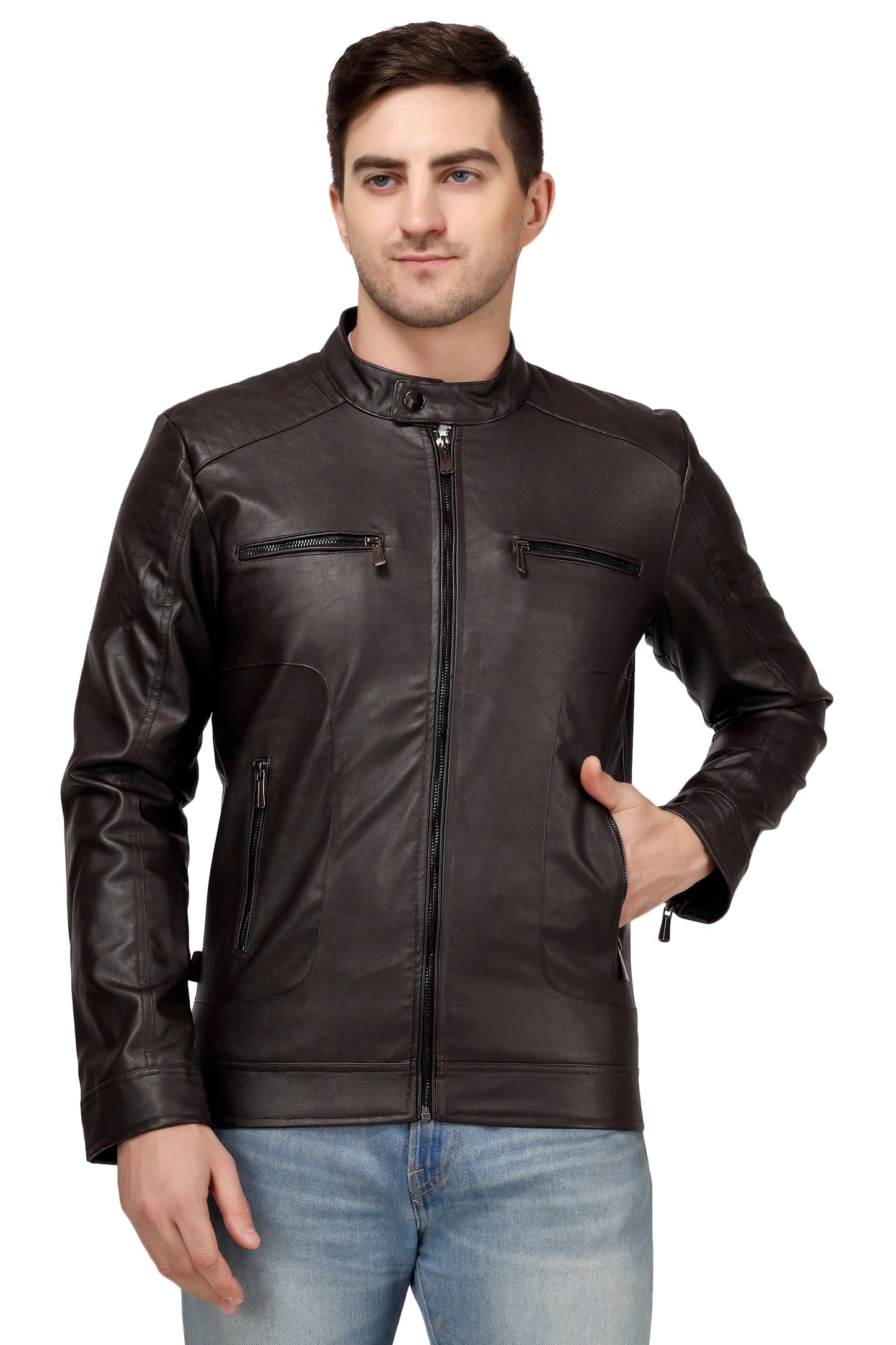 Full Sleeve Mesh Men PU Leather Jacket for Men :- Charmshilp