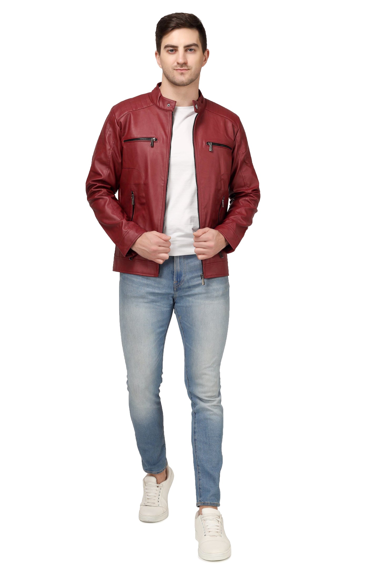 Full Sleeve Mesh Men PU Leather Jacket for Men :- Charmshilp