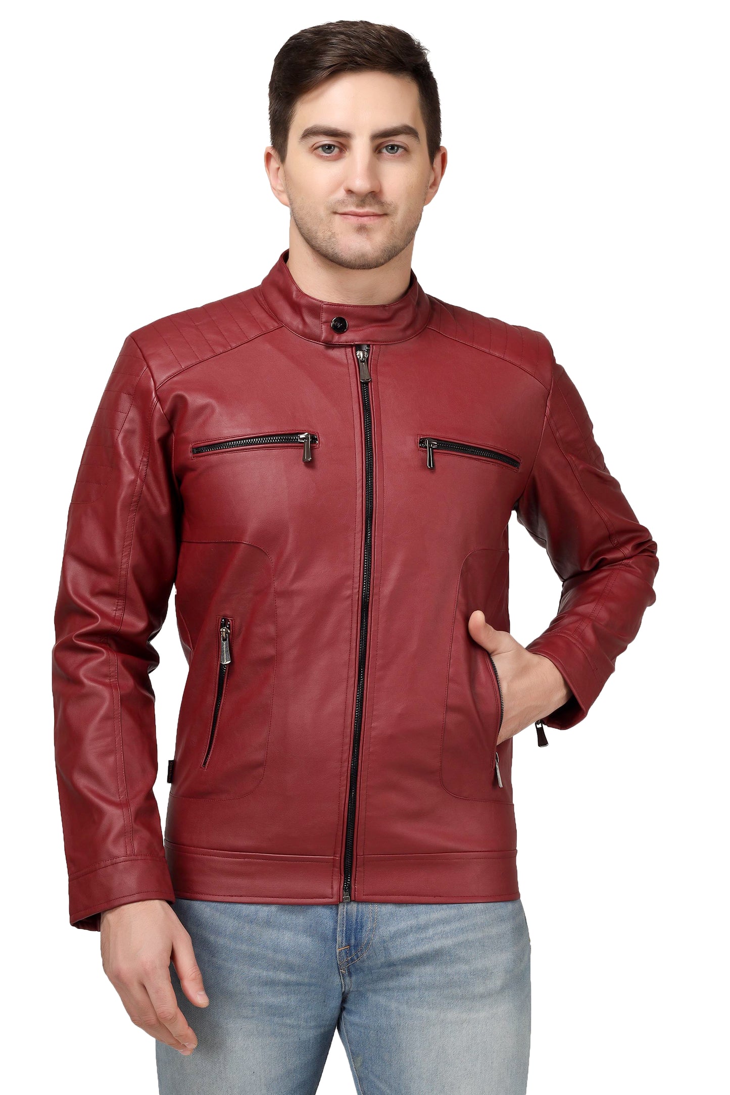 Full Sleeve Mesh Men PU Leather Jacket for Men :- Charmshilp