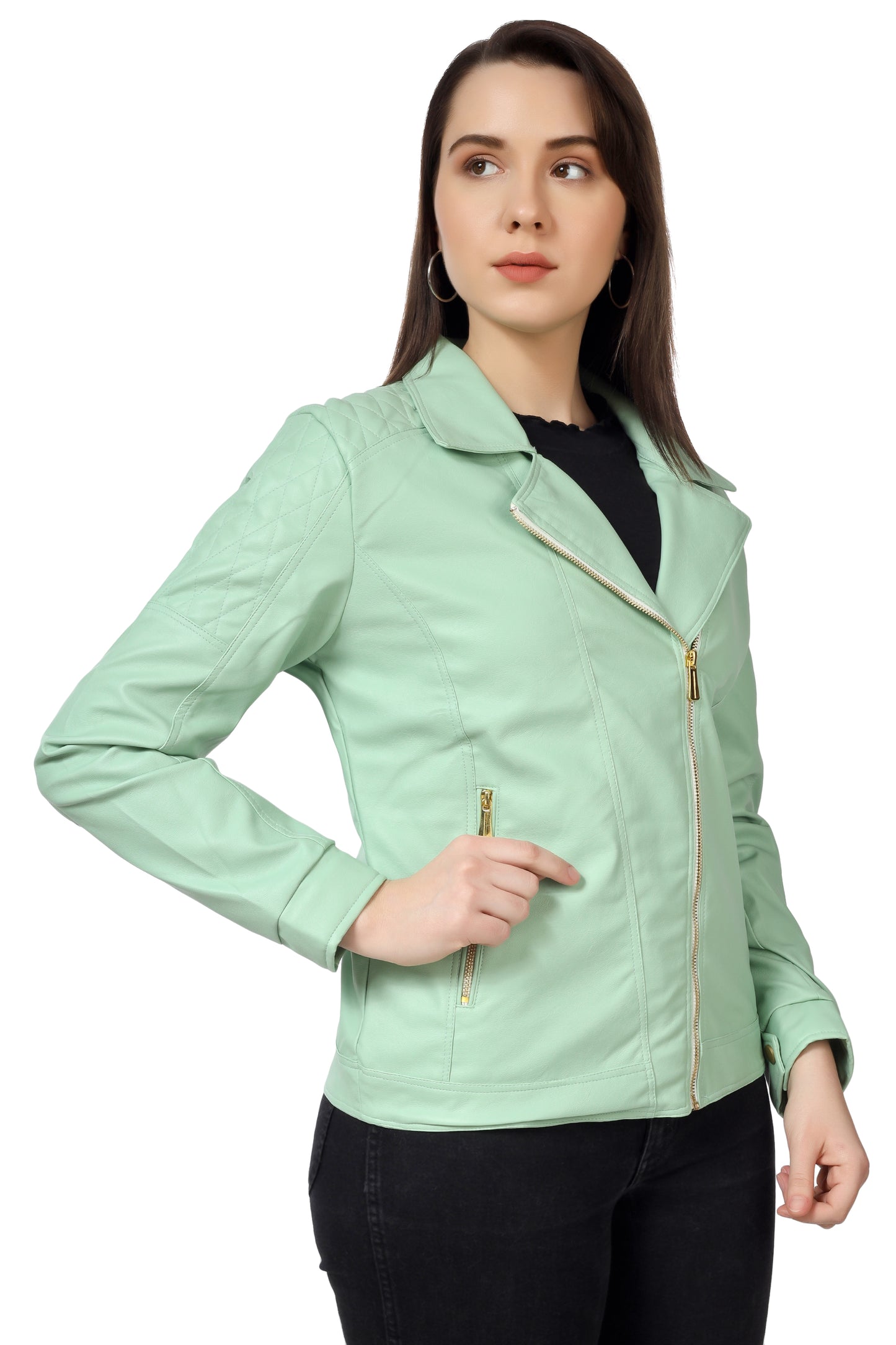 Women's Biker Jacket In Genuine Faux Leather :- Charmshilp