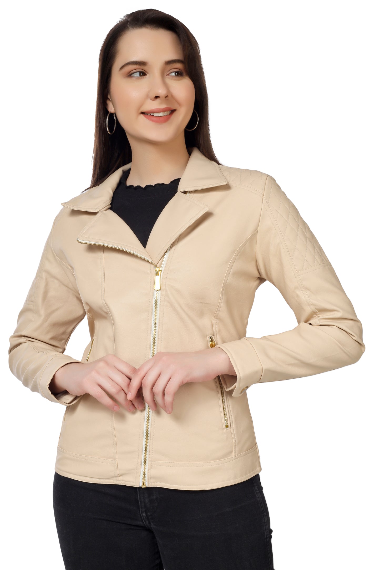 Women's Biker Jacket In Genuine Faux Leather :- Charmshilp