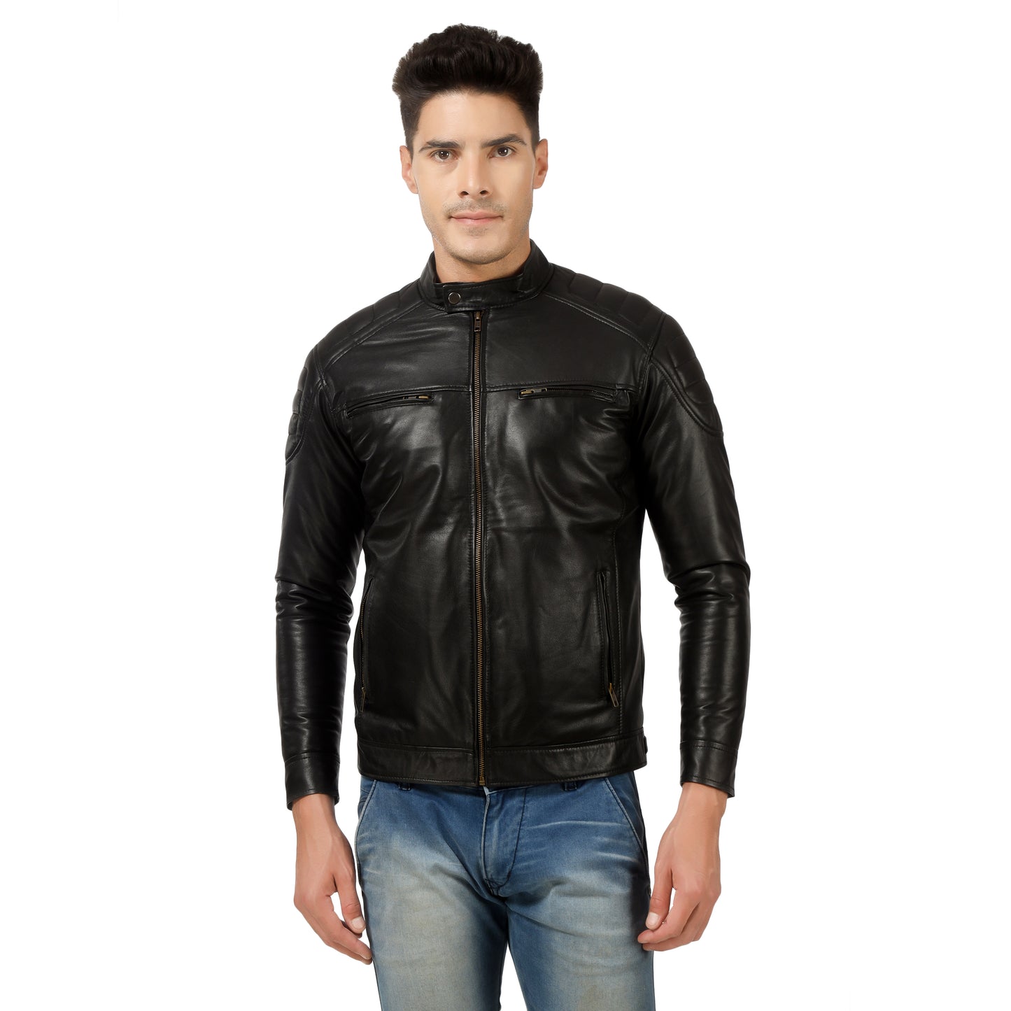 Men Racer Genuine Leather Jacket