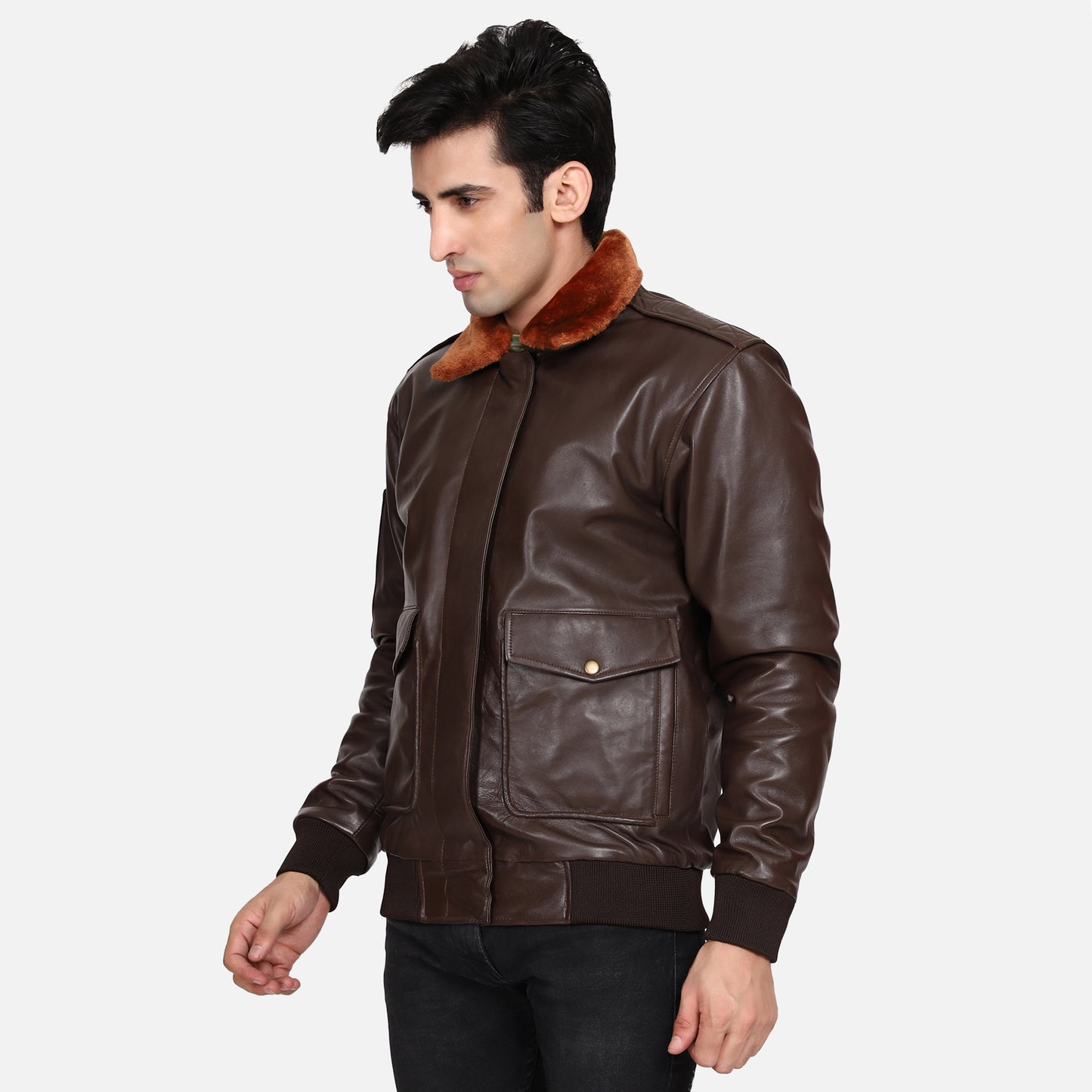 Vikram Bomber With Shearling Collar Leather Jacket