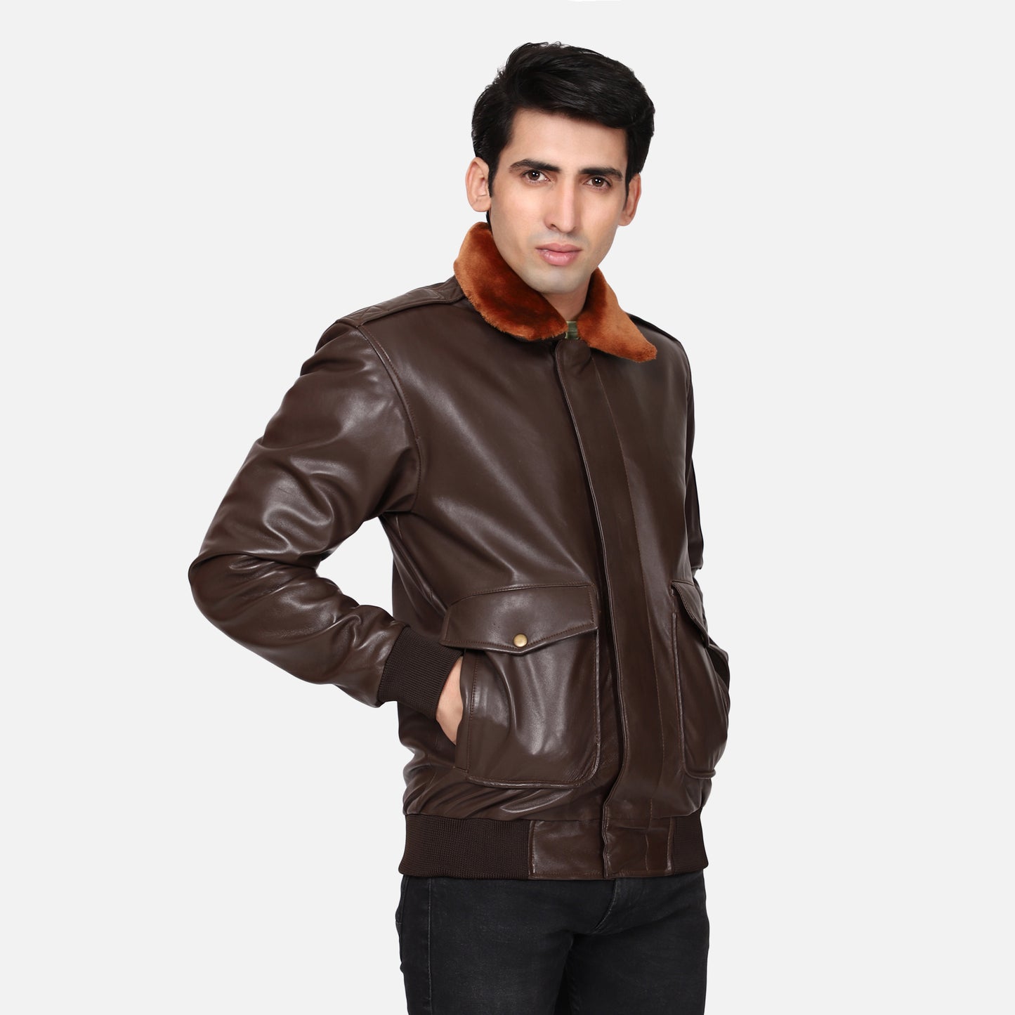 Vikram Bomber With Shearling Collar Leather Jacket