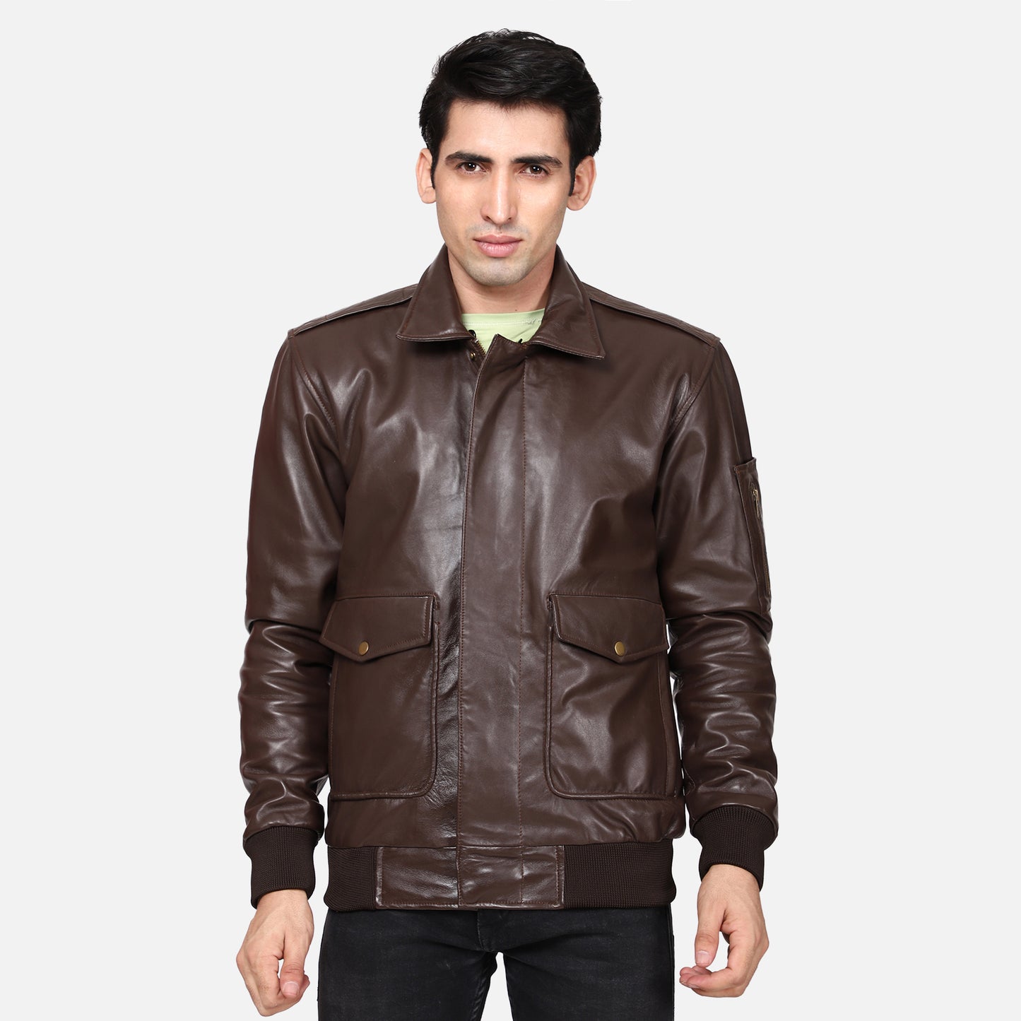 Vikram Bomber With Shearling Collar Leather Jacket