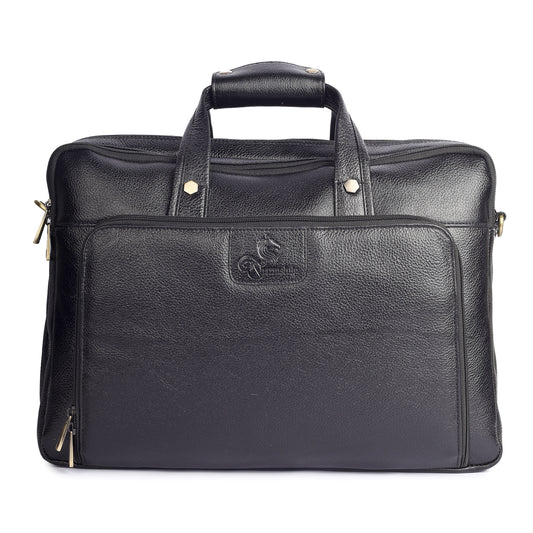 Laptop Messenger Office Bag in Genuine Leather For Men in Black