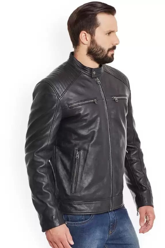 Arvind Distressed Black Leather Biker Jacket